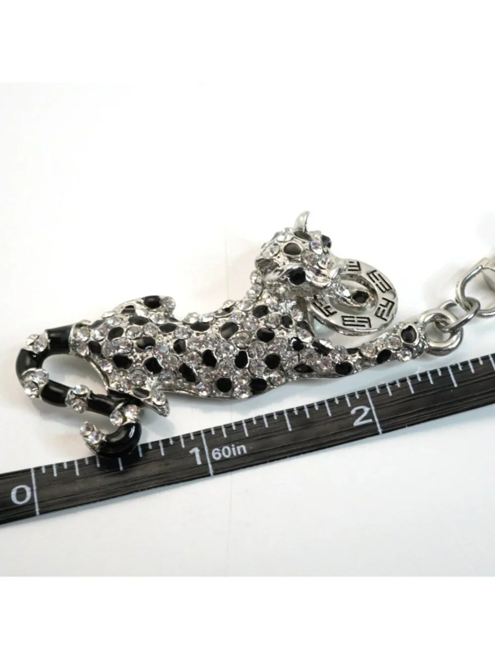 Effy Rhinestone Leopard Keychain Silver Tone Cat Purse Charm Bag Accessory